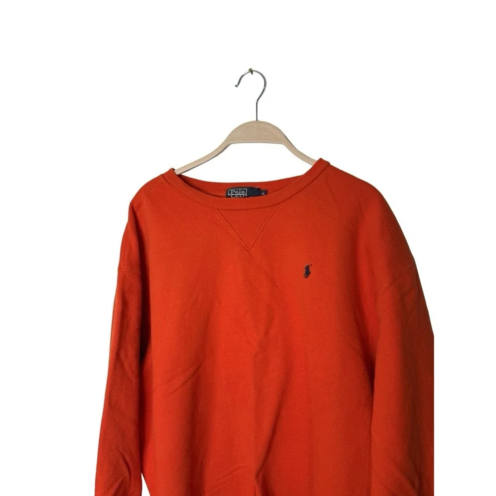 Polo Ralph Lauren‎ Mens XL Orange Fleece Crewneck Sweatshirt Pullover Pony Logo